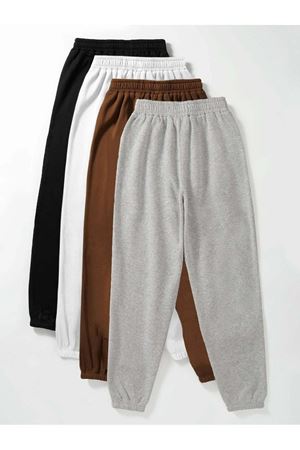 4'lü Basic Düz Eşofman Altı Jogger Ince - Siyah Beyaz Kahverengi Gri Lastik Paça Yüksek Bel