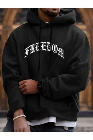 Freedom Sweatshirt - Siyah Baskılı Oversize Kapüşonlu