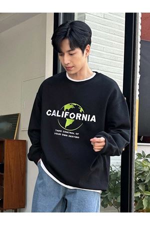 Erkek Siyah California Oversize Sweatshirt