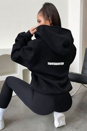 Thatsofetch Hırka - Siyah Baskılı Oversize Kapüşonlu