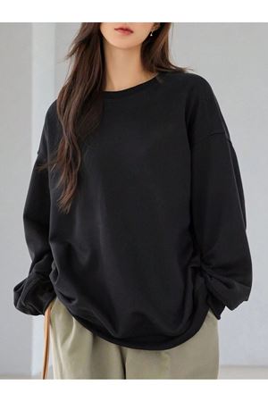 Düz Renk Sweatshirt - Siyah Oversize Kalın Kışlık Bisiklet Yaka
