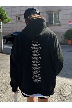 The Sun Hırka - Siyah Baskılı Oversize Kapüşonlu