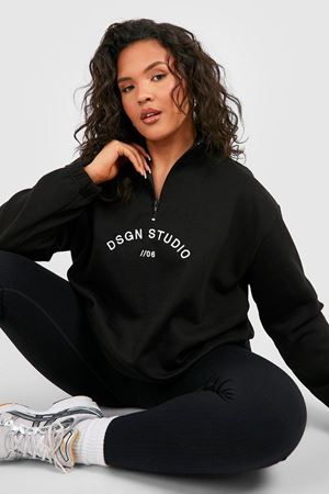 Dsgn Stuidio 06 Dik Yaka Sweatshirt - Siyah Baskılı Oversize Kalın Kışlık