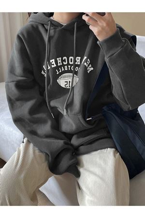 Kadın Füme New Rochelle Baskılı Kapüşonlu Oversize Sweatshirt
