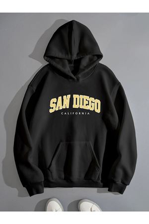 San Diego Sweatshirt - Siyah Baskılı Oversize Kapüşonlu