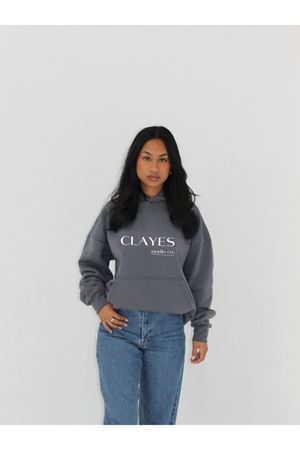 Studio Co. %100 Pamuk Sweatshirt - Antrasit Baskılı Oversize Kışlık İçi Polarlı Kapüşonlu