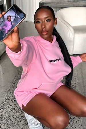 Thatsofetch Series 7 Sweatshirt - Pembe Baskılı Oversize Kapüşonlu