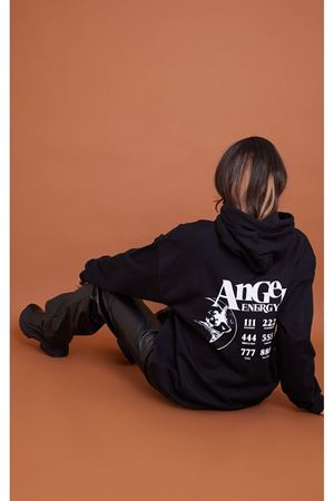 Angel Energy Sweatshirt - Siyah Baskılı Oversize Kapüşonlu