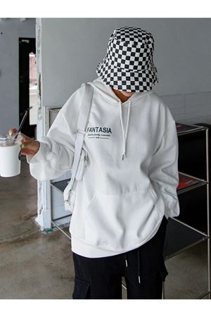 Kadın Beyaz Fantasia Oversize Kapşonlu Sweatshirt