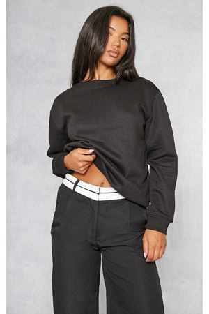 Düz Basic Sweatshirt - Siyah Uzun Kol Oversize Bisiklet Yaka