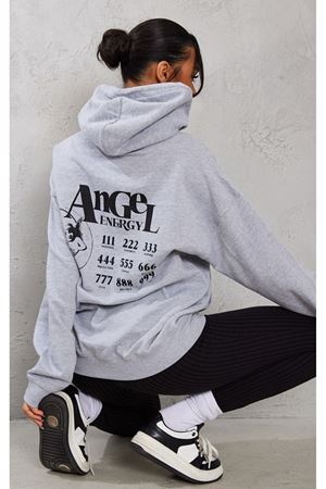Angel Energy Sweatshirt - Gri Baskılı Oversize Kapüşonlu