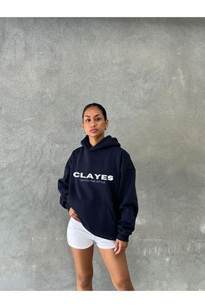 2022 Pray Hand %100 Pamuk Sweatshirt - Lacivert Baskılı Oversize Kışlık İçi Polarlı Kapüşonlu