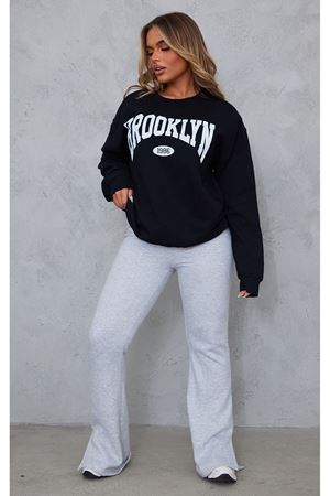 Brooklyn 1986 Sweatshirt - Siyah Baskılı Oversize Bisiklet Yaka