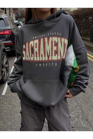 Sacrament Sweatshirt - Füme Oversize Şardonlu Pamuk Kalın Kapüşonlu