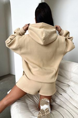 Thatsofetch Sweatshirt - Bej Baskılı Oversize Kapüşonlu