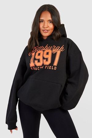 Pittsburgh 1977 Sweatshirt - Siyah Baskılı Oversize Kalın Kışlık Kapüşonlu