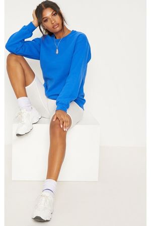 Düz Basic Sweatshirt - Sax Mavi Uzun Kol Oversize Bisiklet Yaka