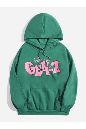 Kadın Yeşil Gen-z Baskılı Kapüşonlu Oversize Sweatshirt