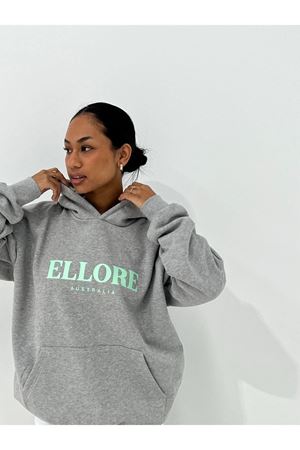 Ellore Australia Sweatshirt - Gri Baskılı Oversize Kapüşonlu