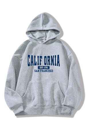 Calif Ornia 1776 Sweatshirt - Gri Baskılı Oversize Kapüşonlu