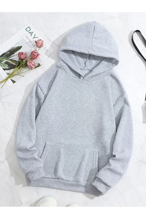 Papatya Good Day Sweatshirt - Gri Baskılı Oversize Kalın Kışlık Kapüşonlu