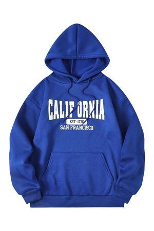 Calif Ornia 1776 Sweatshirt - Sax Mavi Baskılı Oversize Kapüşonlu