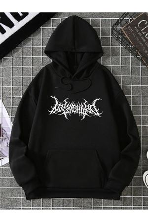 Chorma Text Sweatshirt - Siyah Baskılı Oversize Kapüşonlu