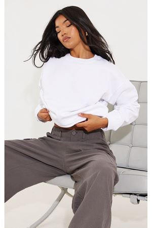 Düz Basic Sweatshirt - Beyaz Uzun Kol Oversize Bisiklet Yaka