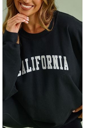 California Letter Sweatshirt - Siyah Baskılı Oversize Bisiklet Yaka