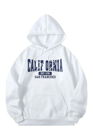 Calif Ornia 1776 Sweatshirt - Beyaaz Baskılı Oversize Kapüşonlu