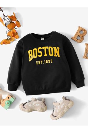 Boston 1997 Pamuklu Çocuk Sweatshirt - Siyah Baskılı Kız Erkek Çocuk Kışlık Bisiklet Yaka