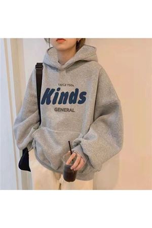 Kinds General Sweatshirt - Gri Baskılı Oversize Kapüşonlu