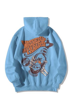 Washed Up Paradise Oversize Sweatshirt - Bebe Mavisi Şardonlu Pamuk Kalın Kapüşonlu