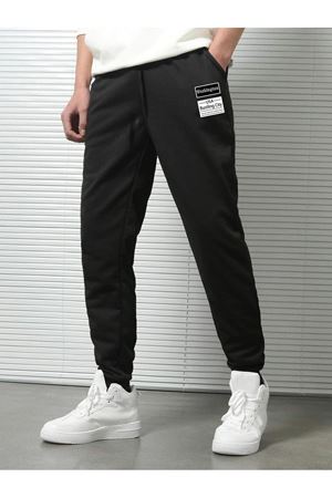 Washington Bustling Eşofman Altı Jogger - Siyah Baskılı Lastik Paça Yüksel Bel