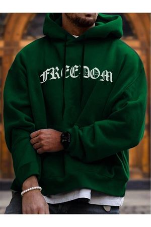 Freedom Sweatshirt - Yeşil Baskılı Oversize Kapüşonlu