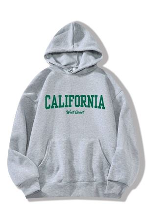 California West Coast Sweatshirt - Gri Baskılı Oversize Kapüşonlu