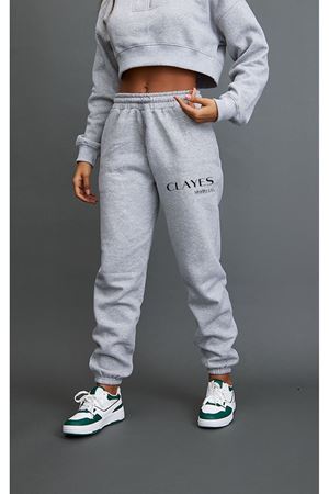 Studio %100 Pamuk Eşofman Altı Jogger - Gri Baskılı Lastik Paça Kışlık Içi Polarlı