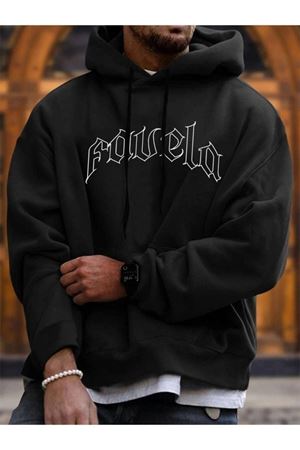 Favela Sweatshirt - Siyah Baskılı Oversize Kapüşonlu