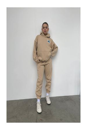 Kelebek Kışlık Eşofman Takımı - Bej Baskılı Kapüşonlu Oversize