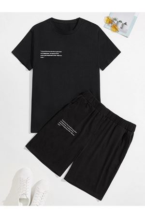 Hope You T-Shirt Şort - Siyah Alt Üst Kombin Şort Tişört Takım Baskılı Oversize Bisiklet Yaka