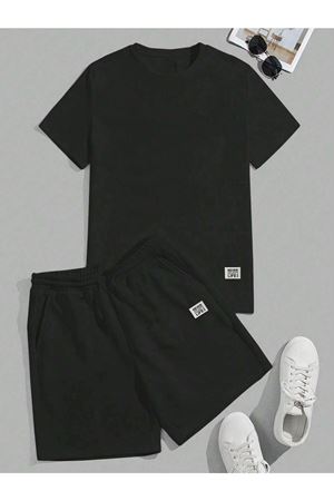 Never Life T-Shirt Şort - Siyah Alt Üst Kombin Şort Tişört Takım Baskılı Oversize Bisiklet Yaka