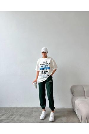 ART Baskılı T-shirt Eşofman Altı Jogger-Baskılı Alt Üst Eşofman Takım Oversize Bisiklet Yaka
