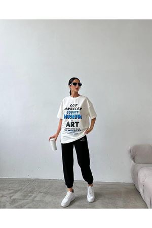 ART Baskılı T-shirt Eşofman Altı Jogger-Baskılı Alt Üst Eşofman Takım Oversize Bisiklet Yaka