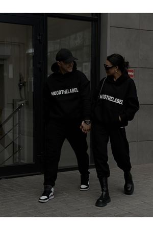 Mood The Label Kışlık Eşofman Takımı - Siyah Baskılı Kapüşonlu Oversize Şardonlu