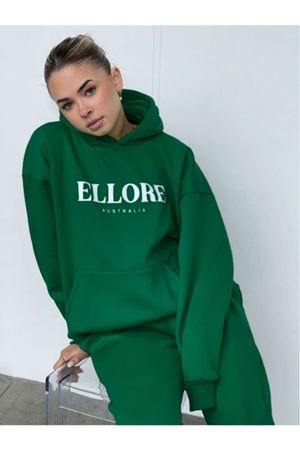 Ellore Australia Eşofman Takımı Sweatshirt Jogger - Yeşil Baskılı Oversize Şardonlu Kapüşonlu