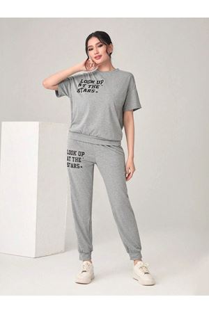 The Stars Ribana 2li T-shirt Eşofman Altı Jogger Gri Alt Üst Eşofman Takım Oversize Bisiklet Yaka