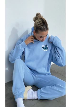 Kelebek Kışlık Eşofman Takımı - Bebe Mavisi Baskılı Kapüşonlu Oversize