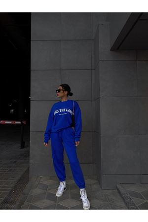 Mood The Label Sport Collection %100 Pamuk Eşofman Takımı - Sax Mavi Kışlık Polarlı Bisiklet Yaka