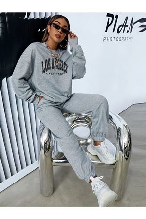 Los Angeles Sweatshirt Eşofman Altı Jogger- Gri Alt Üst Eşofman Takım Oversize Bisiklet Yaka