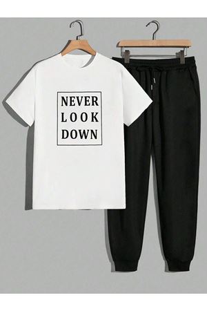 Never Beyaz T-shirt Siyah Eşofman Altı Jogger - Baskılı Alt Üst Eşofman Takım Oversize Bisiklet Yak